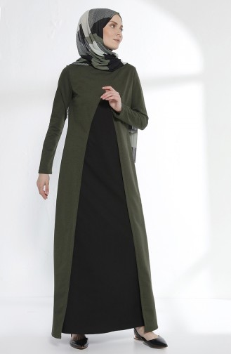 توبانور فستان بتصميم موصول بقطعة 2895-15 لون أخضر كاكي و أسود 2895-15