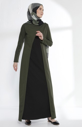 Robe Effet Deux Pièces 3158-14 Khaki Noir 3158-14