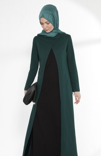 Takım Görünümlü Elbise 2895-03 Zümrüt Yeşili Siyah