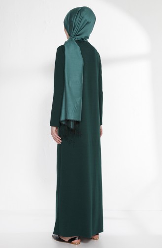 Takım Görünümlü İki İplik Elbise 3158-03 Zümrüt Yeşili Siyah