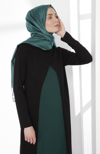 Zwei Fäden Kleid 3158-04 Schwarz Smaragdgrün 3158-04