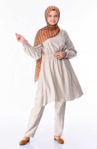 Aerobin Kumaş Tunik Pantolon İkili Takım 5775-03 Bej