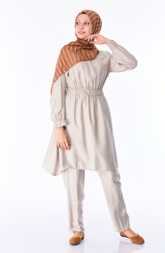 Aerobin Kumaş Tunik Pantolon İkili Takım 5775-03 Bej