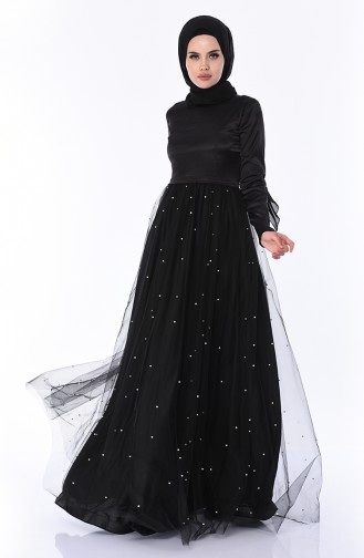 Black Hijab Evening Dress 12002-02