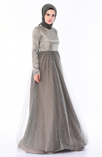 Mildew Green Hijab Evening Dress 12002-05