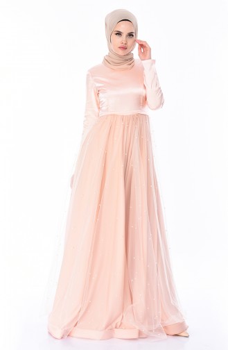 Salmon Hijab Evening Dress 12002-06