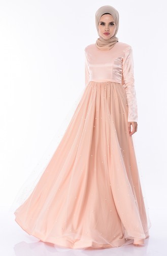 Salmon Hijab Evening Dress 12002-06
