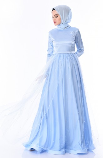 Baby Blue Hijab Evening Dress 12002-07