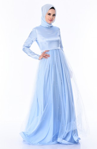 Baby Blue Hijab Evening Dress 12002-07