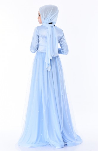 Baby Blue Hijab Evening Dress 12002-07