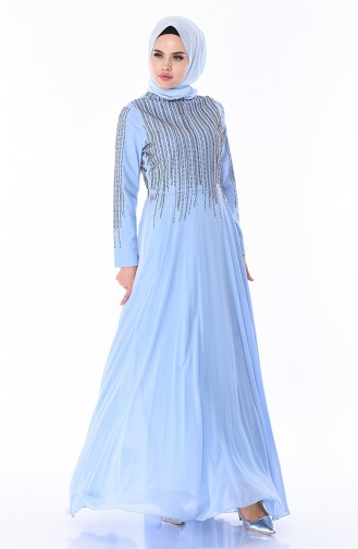 Taş Baskılı Abiye Elbise 2012-04 Bebe Mavi