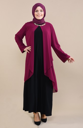 Plum Hijab Evening Dress 2421-03