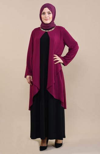 Plum Hijab Evening Dress 2421-03