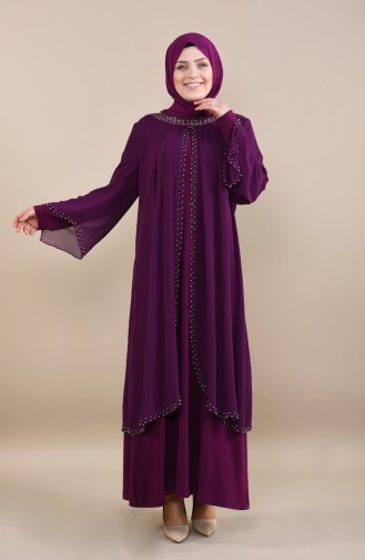 Plum Hijab Evening Dress 3142-05