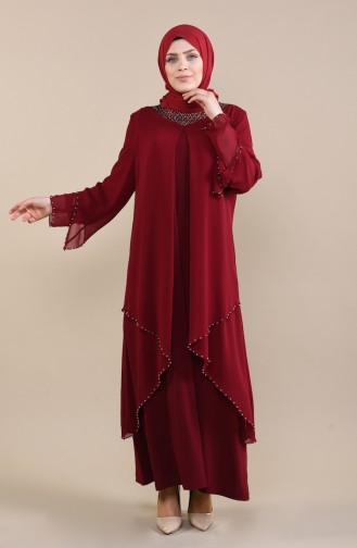 Weinrot Hijab-Abendkleider 3146-02