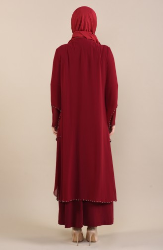 Weinrot Hijab-Abendkleider 3146-02