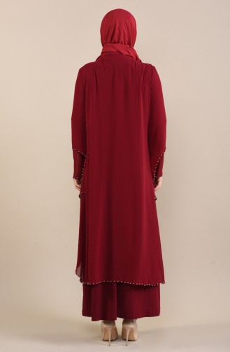 Claret Red Hijab Evening Dress 3146-02