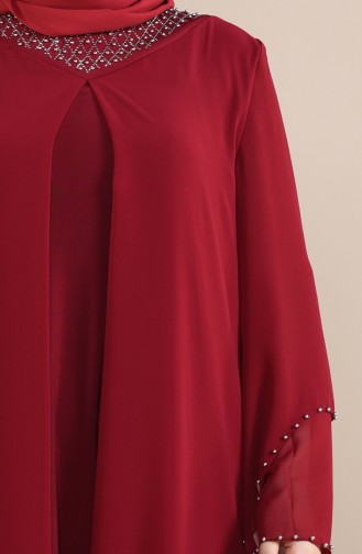 Claret Red Hijab Evening Dress 3146-02