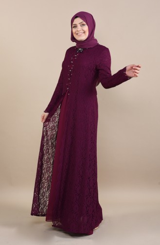 Plum Hijab Evening Dress 5070-01