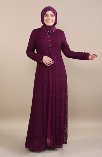 Plum Hijab Evening Dress 5070-01