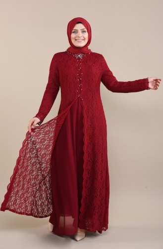 Robe de Soirée a Dentelle Grande Taille 5070-02 Bordeaux 5070-02