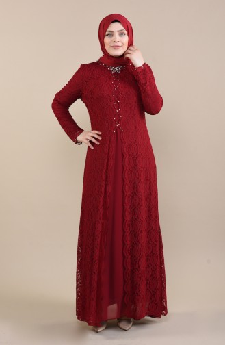 Claret Red Hijab Evening Dress 5070-02