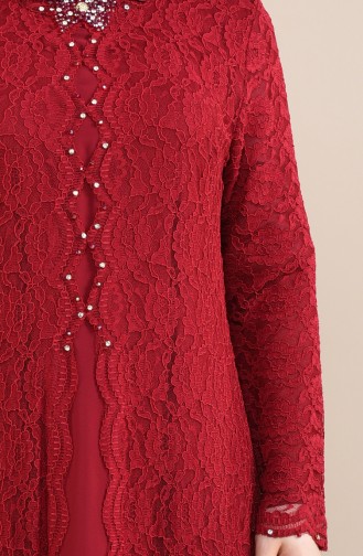 Claret Red Hijab Evening Dress 5070-02