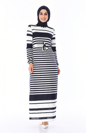 Navy Blue Hijab Dress 1098-03