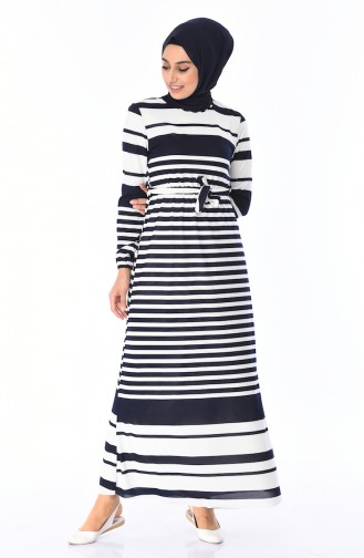 Navy Blue Hijab Dress 1098-03