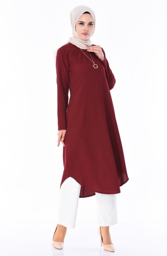 Kolyeli Tunik 3043-09 Bordo