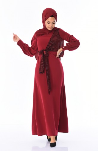 Claret Red Hijab Dress 8055-01