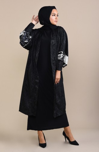 Payetli Abaya 8539-01 Siyah