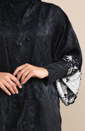 Payetli Abaya 8539-01 Siyah