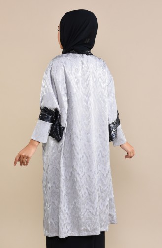 Payetli Abaya 8539-02 Siyah Gümüş