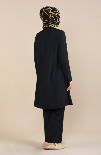 Kravat Yaka Tunik Pantolon İkili Takım 1061-01 Siyah