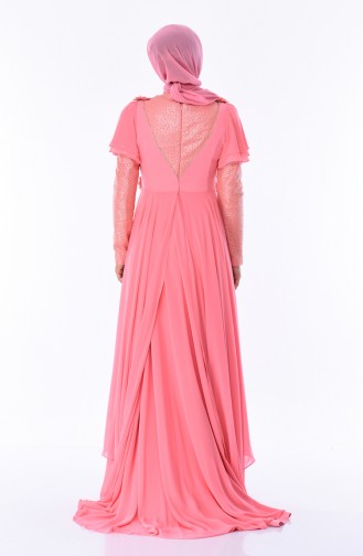 Coral Hijab Evening Dress 7024-04