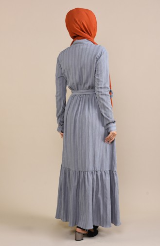 Gerafftes Kleid mit Band 0009-01 Grau 0009-01