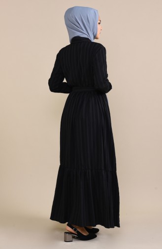 Büzgülü Kuşaklı Elbise 0009-05 Siyah