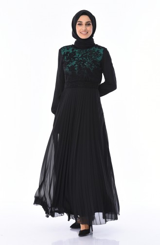 Robe Plissée a Dentelle 7Y3715402-03 Vert emeraude Noir 7Y3715402-03