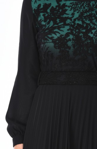 Spitzen Kleid mit Plissee  7Y3715402-03 Smaragdgrün Schwarz 7Y3715402-03