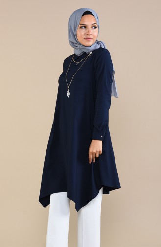 Asymmetric Tunic with Necklace 5016-03 Navy Blue 5016-03