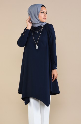 Asymmetric Tunic with Necklace 5016-03 Navy Blue 5016-03