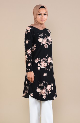 Çiçek Desenli Tunik 1080-01 Siyah