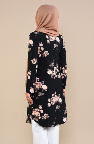 Çiçek Desenli Tunik 1080-01 Siyah