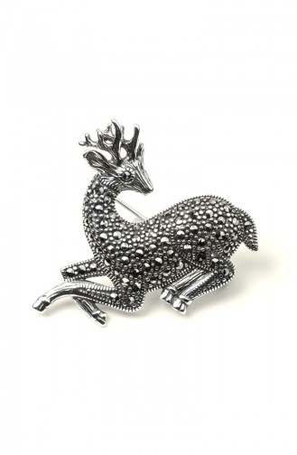 925 Sterling Silver Gazelle Patterned Brooch Silver 004