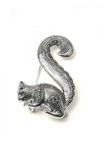 925 Sterling Silver Squirrel Patterned Brooch Silver 005