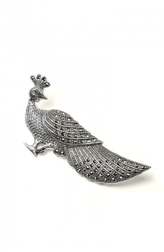 925 Sterling Silver Peacock Patterned Brooch Silver 007