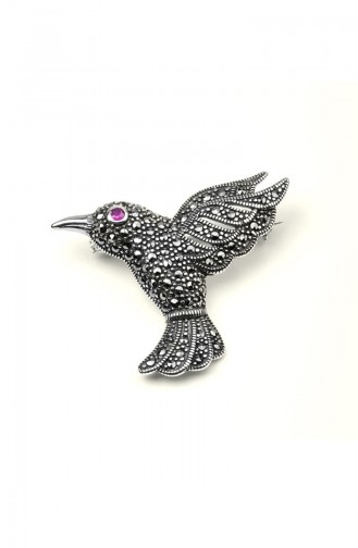 925 Sterling Silver Bird Patterned Brooch Silver 013