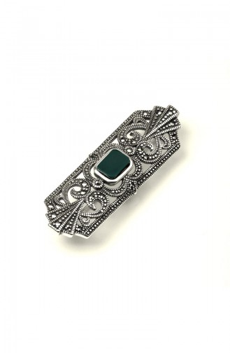 925 Sterling Silver Dark Green Stone Brooch Dark Green 014