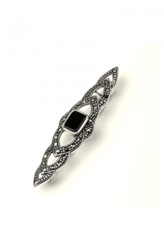 925 Sterling Silver Square Black Stone Brooch Black 017